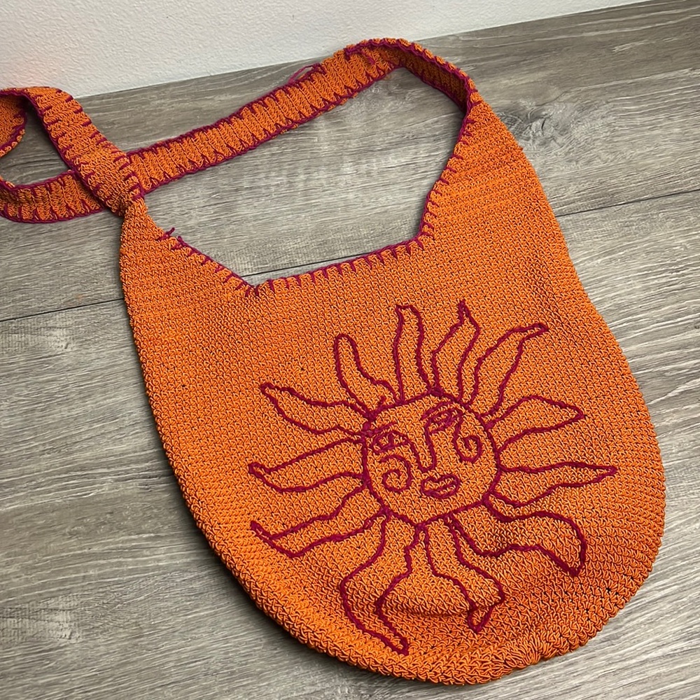 Urban Outfitters Woven Orange & Pink Sun Crossbody Bag